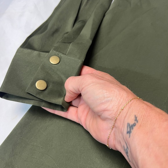 NWT Hers & Mine Olive Green Satin Button-Down Shirt Long Sleeve Oversized L - Picture 5 of 12
